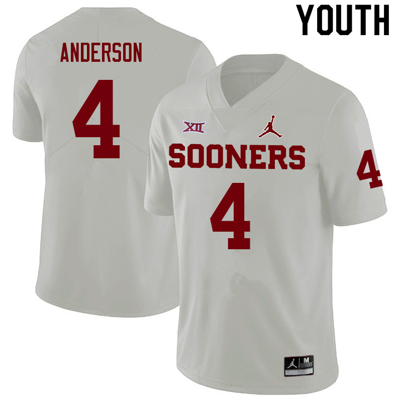 Youth #4 Nic Anderson Oklahoma Sooners College Football Jerseys Sale-White - Click Image to Close